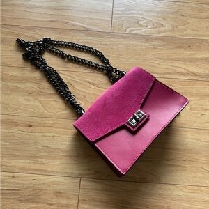 Genuine Leather Pink Chain Strap Bag